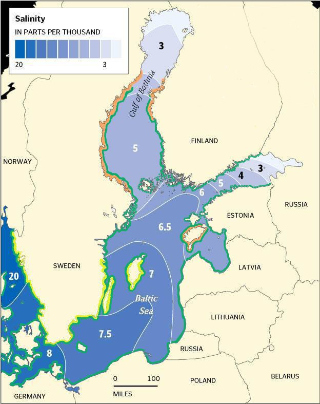 Salinity and Fucus distribution in the Baltic Sea